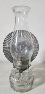 Vintage Eagle Glass Oil Lamp Light Ribbed Eagle Tin Reflector Chimney Made USA - Picture 1 of 12