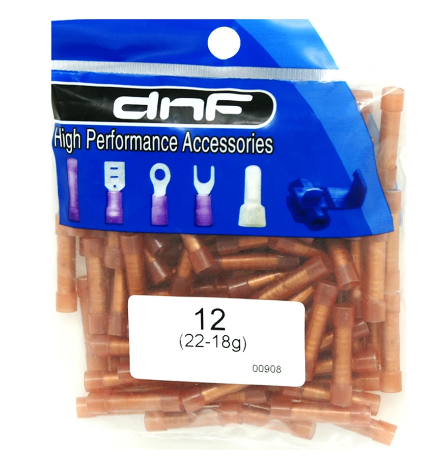 (100PACK) DNF RVBC Red 22/18 Gauge Nylon Butt Connectors 100% COPPER