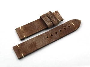 Bracelet En Cuir Nubuck Marron Clair Effet Vintage 22/20mm Casual - Imagen 1 de 4