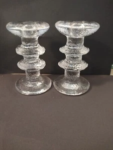 Iittala Festivo 2 Ring Glass Candlesticks SIGNED Timo Sarpaneva Set of 2 -IN BOX - Picture 1 of 11