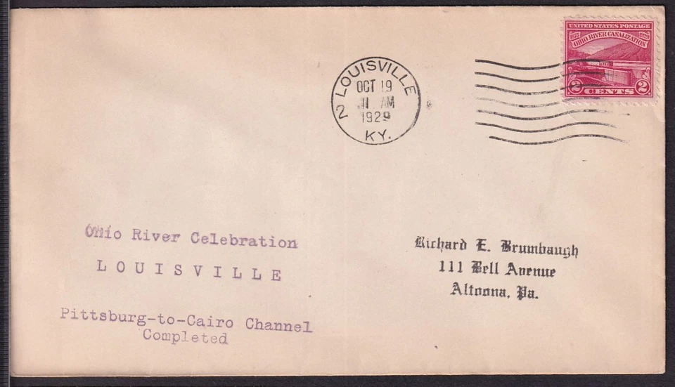 1929 Ohio River Canalization Sc 681-4 magenta rubber stamp cachet FDC (K5 - Image 1 of 1