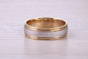 6 mm Wide Two Tone White and Yellow Gold Wedding Band - Picture 1 of 5