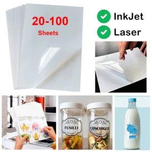 A4 Transparent Glossy Self-Adhesive Vinyl Sticker Paper Label for Inkjet Laser - Picture 1 of 11