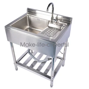 Silver FREESTANDING STYLE SINK stainless for Indoor Outdoor Laundry Kitchen - Picture 1 of 11