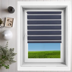 Tenda a rullo doppia Klemmfix senza foratura DuoRollo tenda a rullo per finestra Zebrarollo blu navy - Foto 1 di 19
