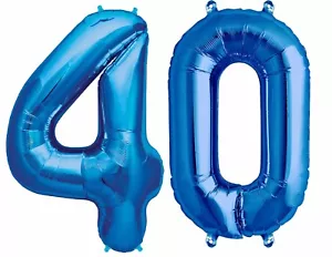 Big 40" 40 Blue Foil Number Balloons Photo Shoot 40th Birthday Float Helium USA - Picture 1 of 1
