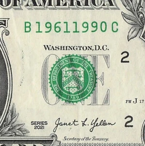 1961 1990 Tombstone Fancy Seriennummer One Dollar Schein Double Date Note - Bild 1 von 11
