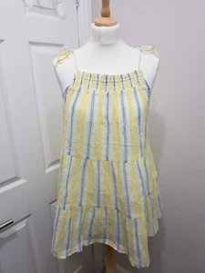 Anthropologie Maeve Sleeveless Tie Shoulder Yellow Stripe Tunic Size L RRP £98 - Picture 1 of 2