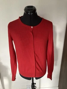 Next Womens Red Cotton Mix Crew Neck Cardigan Long Slv Diamanté Top Button 8/10 - Picture 1 of 12
