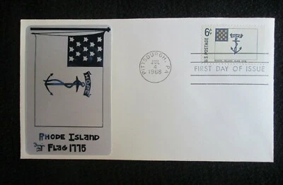 USA - "HISTORICAL FLAGS ~ RHODE ISLAND FLAG 1775" Sarzin Metal FDC 1968 ! - Image 1 of 4