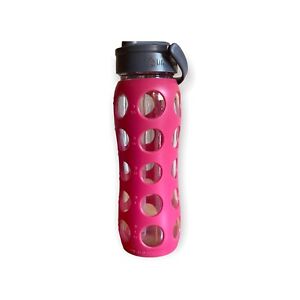 Lifefactory Glass Water Bottle 22oz With Flip Up Straw Pink