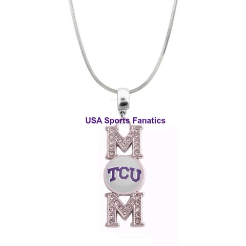 NCAA - TCU Horned Frogs MOM Necklace With Rhinestones On A 925 SS Snake Chain Cover