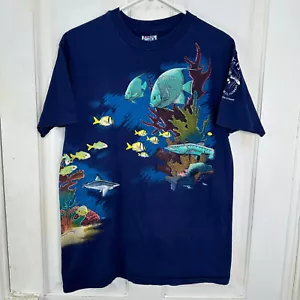 Vintage 90s Nature Wrap Around T-Shirt Marine Underwater Fish Ocean Large Vintage SS - Bild 1 von 7