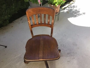 Antique Solid Oak Swivel/Tilt Rolling Office/Desk Chair by B.L. Marble Chair Co. - Picture 1 of 12