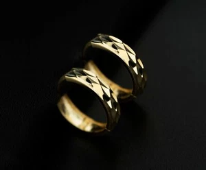 14k Yellow and White Gold Diamond Cut Huggie Hoop Earrings - Picture 1 of 5