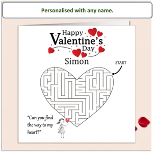 Personalised 'Mollie and Doodle' Maze Valentine Card - find way to my heart - Picture 1 of 5