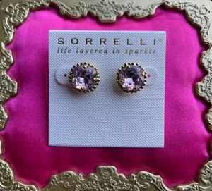 Sorrelli Petite Cushion-Cut First Kiss Pink Bright Gold Crystal Earrings $55 - Picture 1 of 3