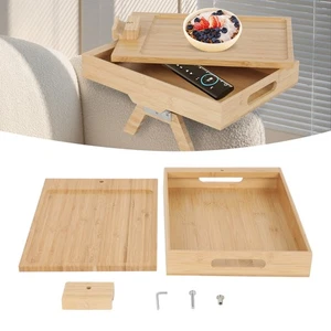 Sofatablett 2-in-1, Bambus Sofa Armlehnen Tablett mit Getränkehalter und Ständer - Bild 1 von 1