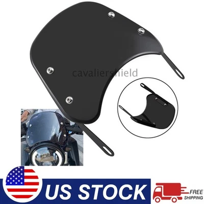 5-7'' Motor Round Headlight Fairing Front Black Windshield Windscreen Universal - Изображение 1 из 4