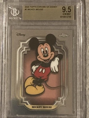 MICKEY MOUSE # 1 TOPPS  CHROME UK DISNEY 2024  JUST BACK FROM GRADING - Image 1 of 3