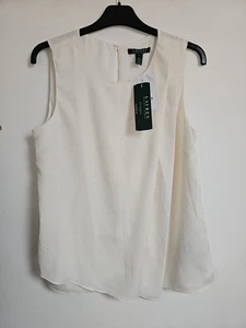 Lauren Ralph Lauren Bluse fließend pllettiert creme Top Gr. UK 14 - Bild 1 von 8