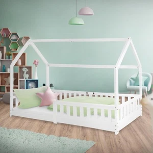 Cama infantil con reja protectora estructura madera pino blanco cuna 200x90cm - Imagen 1 de 7