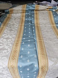 Cream, Gold, Blue Cotton Damask Fabric 56" W X 95" L - Picture 1 of 6
