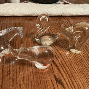 4 Vintage Heavy Crystal Clear Glass Paperweight Animal Figurines - Picture 1 of 10