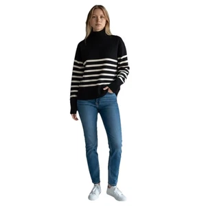 Suéter DKNY Para Mujer Cremallera Cuarto Negro Blanco Rayas Pullover Mediano - Imagen 1 de 12
