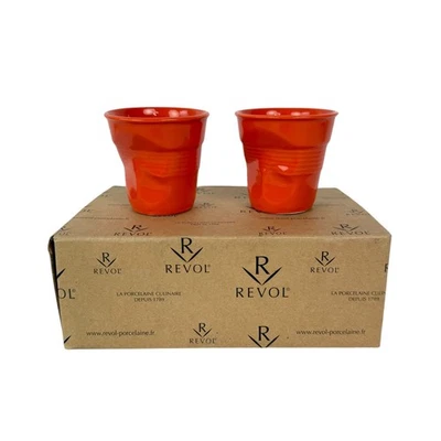 Revol Froisses Orange Porcelain Crumpled Tumblers Set of 2 - Image 1 of 4