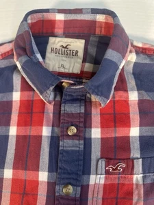 Hollister Hemd Herren C Large marine rot kariert Flanell Langarm Knopfleiste Tasche - Bild 1 von 6
