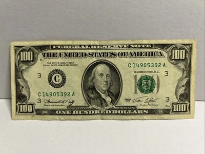 Series 1974 US One Hundred Dollar Bill $100 ~ Philadelphia ~ C 14905392 A - Image 1 of 4