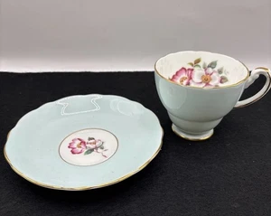 Hammersley teacup and saucer Pattern C 301/7 Lt Blue and Floral-VTG-GORGEOUS - Picture 1 of 16