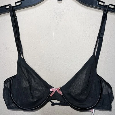 Sujetador Vintage Victorias Secret Negro Malla Transparente Sexy 34B Y2K VS Foto 1 de 4