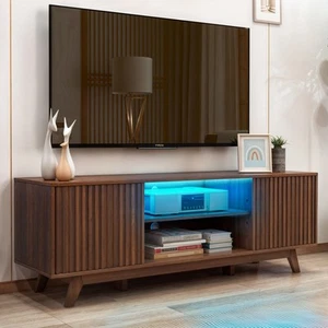 Fluted LED TV Stand Entertainment Center for 65 Inch TV with Adjustable Shelves - Picture 1 of 10