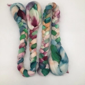 Two 4oz Skeins Hand-Dyed Roving Wool - Variegated Rainbow Sherbet Colors - Picture 1 of 4