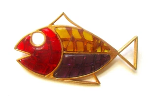 Broche de pescado de resina vertida vintage años 60 - ee. uu. - Imagen 1 de 3