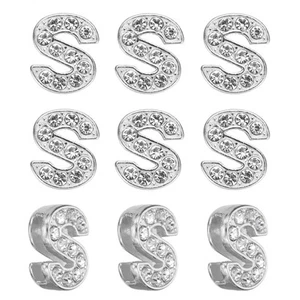 30pcs Rhinestone Letter S Charm Wristbands Pendant, Silvery, 14mm - Picture 1 of 7
