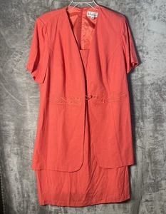 Dress Barn Damen korallefarben kurzärmliges Einteilerkleid Größe 18 mit Schulterpolstern - Bild 1 von 9