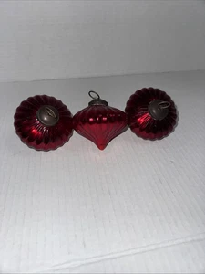 3 Vintage Kugel Red Ribbon Glass Christmas Ornament - Picture 1 of 5