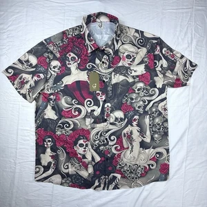 HarDaddy Button Down Shirt Pin-up Girls Sugar Skulls Day Of The Dead Men’s XXL - Picture 1 of 7