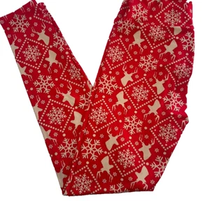 LuLaRoe Womens Leggings Size TC Reindeers Snowflakes Red Christmas Holiday NWT - Picture 1 of 3