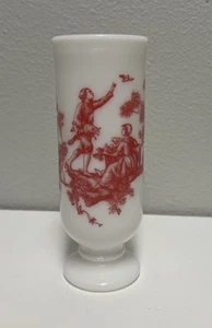 Vintage Avon rot und weiß Toile Design Milchglas Demitasse Tasse/Knospen Etui - Bild 1 von 3