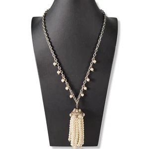 Vintage Faux Perle Quaste Halskette Anhänger Kette Faux Wasserperle 1970er 30" - Bild 1 von 10