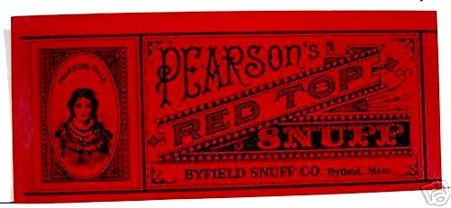 Vintage 1930 Pearson Red Top Snuff Label/Byfield Mass - Imagem 1 de 1