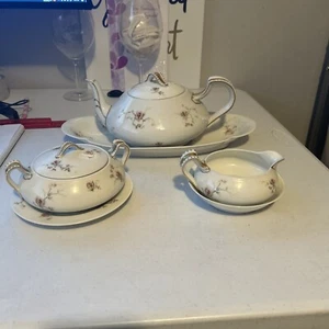 Haviland Limoges Tea Pot Gold & Pink Floral 8 Pcs. Pls See Photos. - Picture 1 of 13