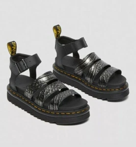 WOW!! Dr Martens Blaire Gunmetal Wild Croc Emboss Leather Sandals Size UK 8 - Picture 1 of 24