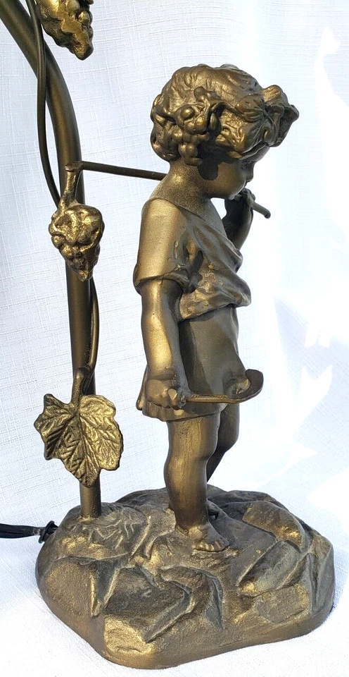 Detailed Bronze Sculpture Bacchus or Putti Boy Grape Harvester,Statue Table Lamp - Image 1 of 4