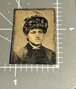 1870s Serious Woman Hat Fashion Antique Tintype Small Gem PHOTO - Picture 1 of 3
