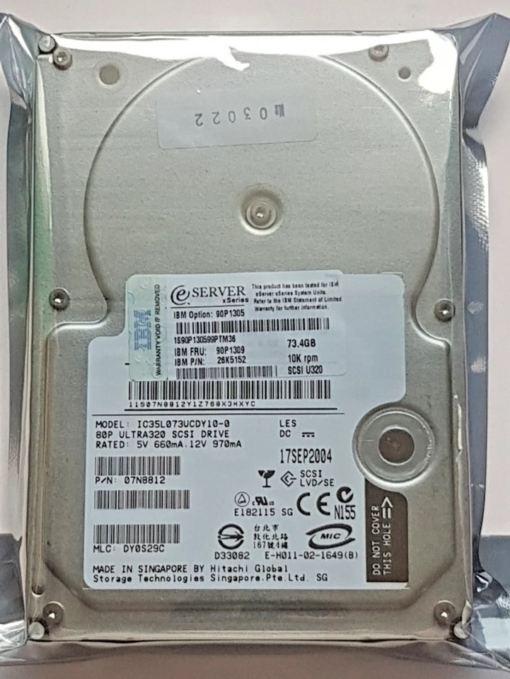 73.4 GB IBM Xseries 90P1305/IC35L073UCDY10-0 10K RPM U320 SCSI 80pin 3.5 " New - Image 1 of 1